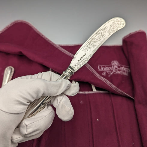 19 世紀末英國古董純銀魚餐具 3 對約翰吉爾伯特